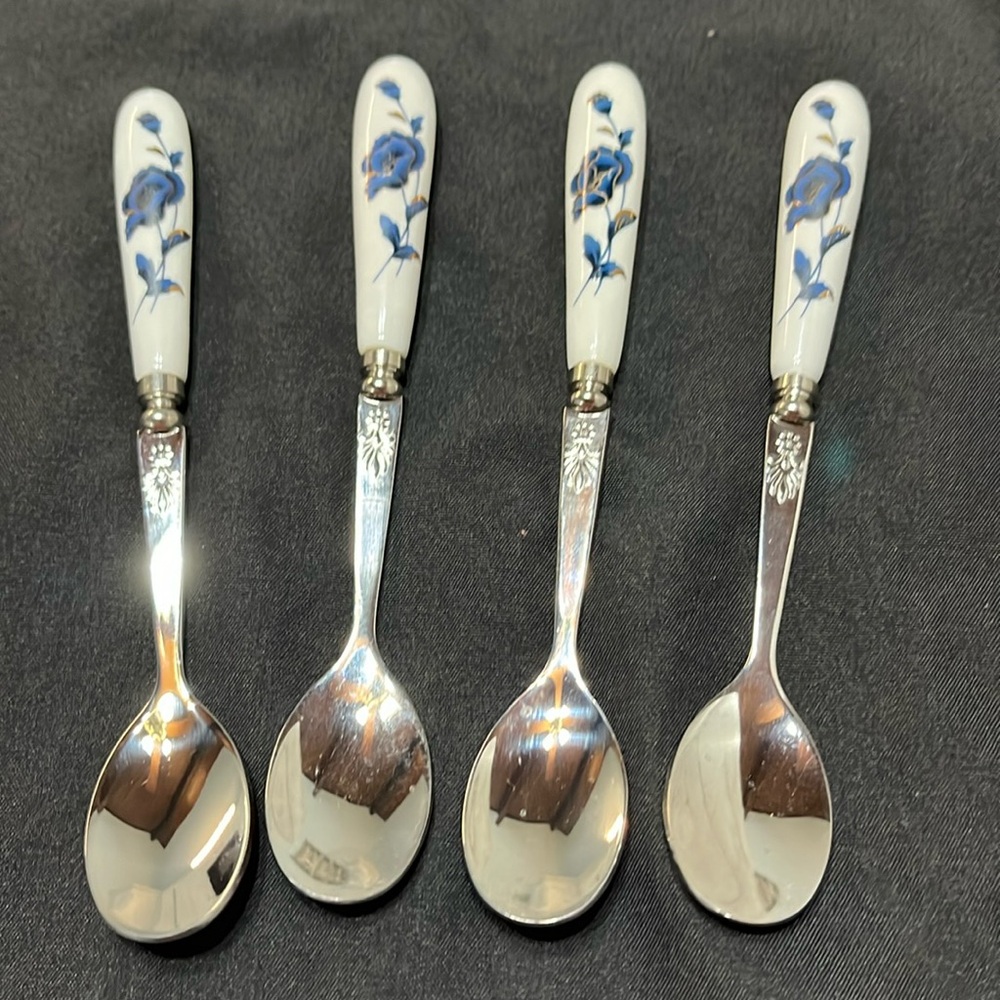 Set of 4 Stainless Infant Spoons Porcelain Handles